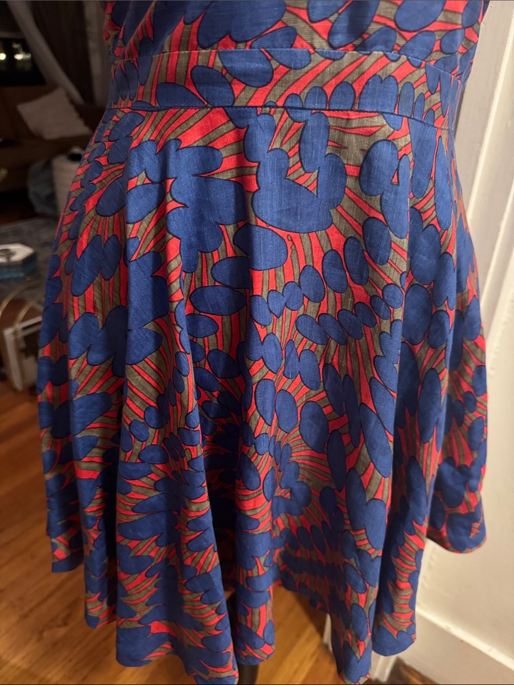 Rachel Comey Blue and Red Printed Spaghetti-Strap Mini Dress - Picture 4 of 11
